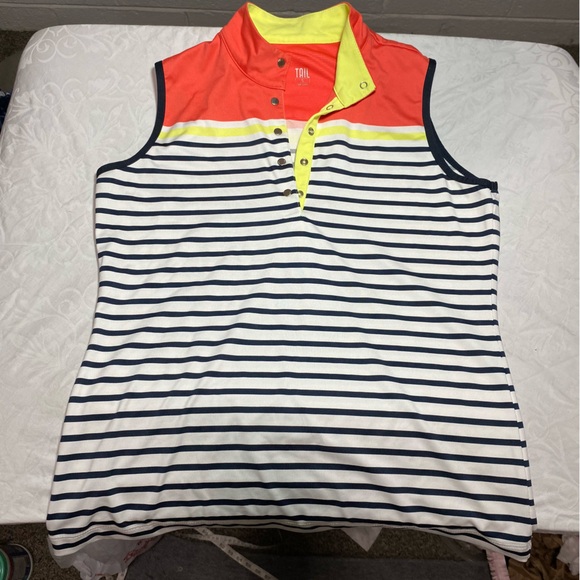 TAIL High End Golf Clothing Women's Striped Snap Up Collared Top Small Colorful - Picture 3 of 10